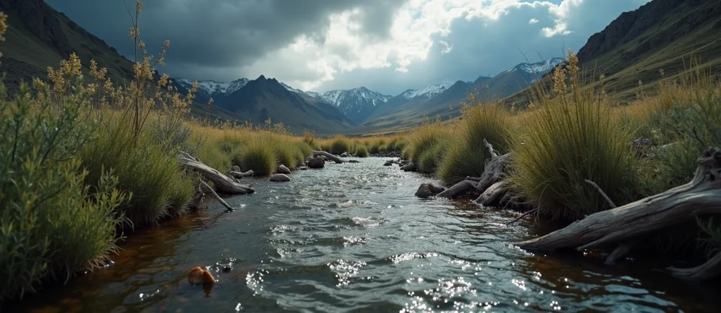 Symbolizing Flow/Cleansing: A local Rabbitbrush clear cold snowmelt stream. - AI Generated