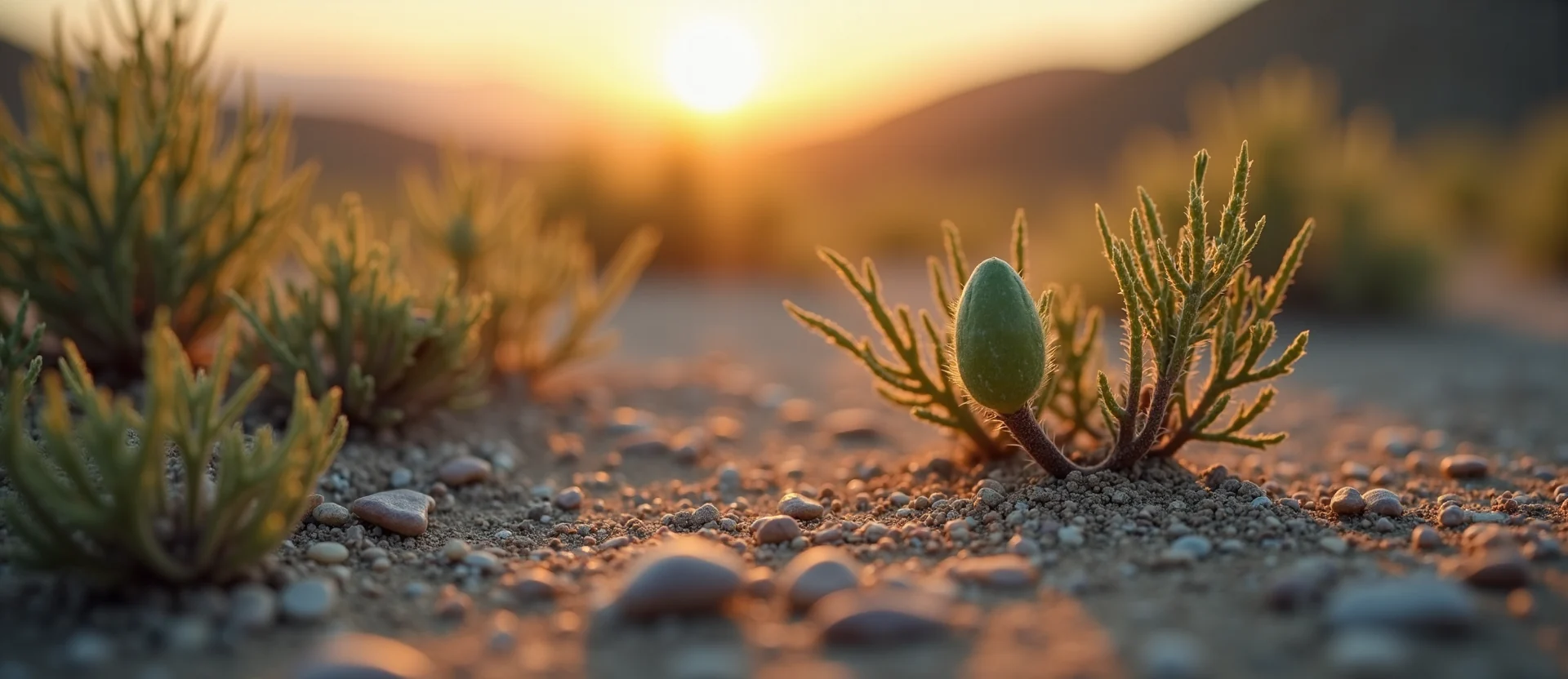Symbolizing Seed/New Beginning: A local Sagebrush (Artemisia tridentata) new green bud on a branch. - AI Generated