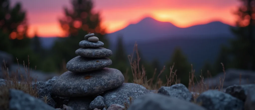 Symbolizing Stability/Peak: A local Ponderosa Pine ancient rock cairn. - AI Generated