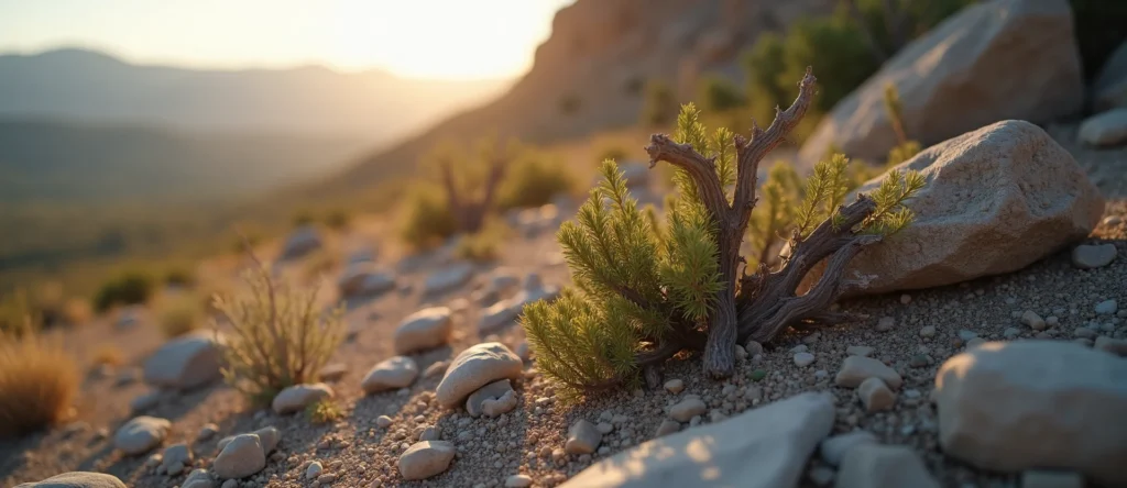 Symbolizing Growth/Resilience: A local Desert Peach gnarled juniper roots. - AI Generated