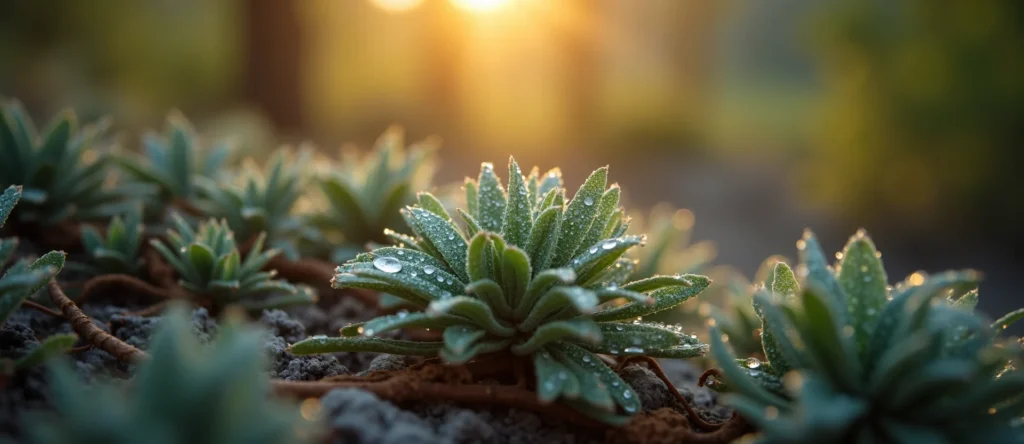 Symbolizing Flow/Cleansing: A local Sagebrush (Artemisia tridentata) raindrops on desert leaves. - AI Generated