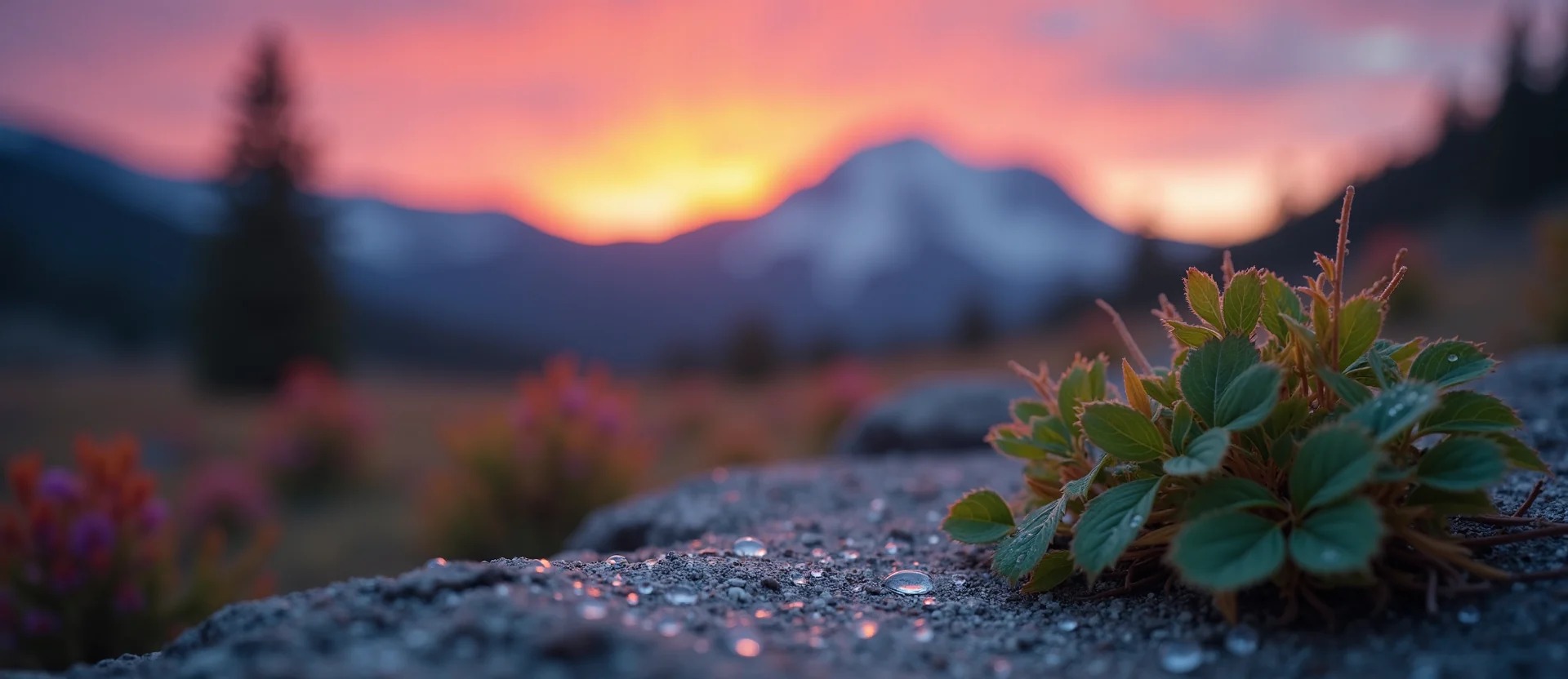 Symbolizing Flow/Cleansing: A local Indian Paintbrush raindrops on desert leaves. - AI Generated