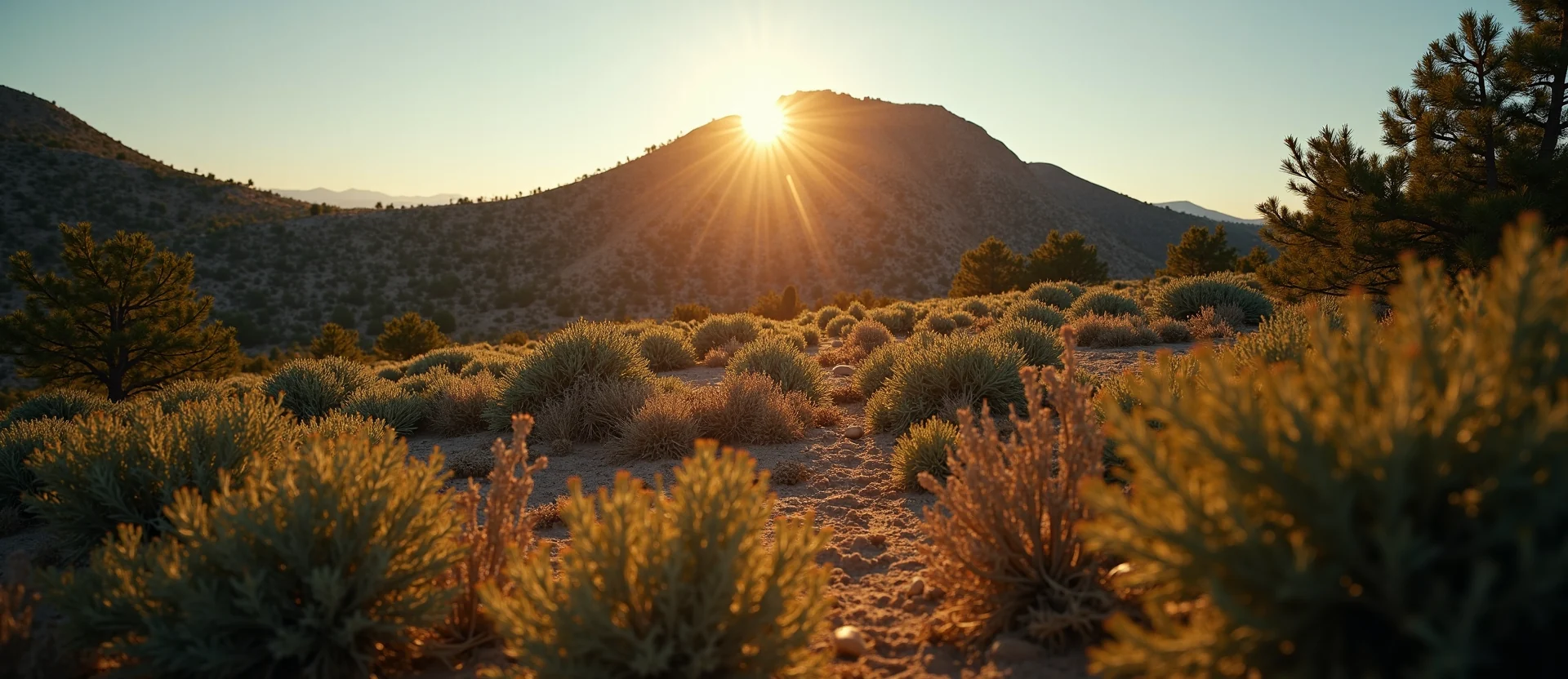 Symbolizing Stability/Peak: A local Rabbitbrush solid mountain ridge. - AI Generated