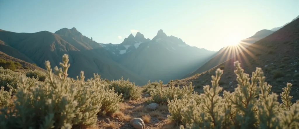 Symbolizing Stability/Peak: A local Rabbitbrush solid mountain ridge. - AI Generated