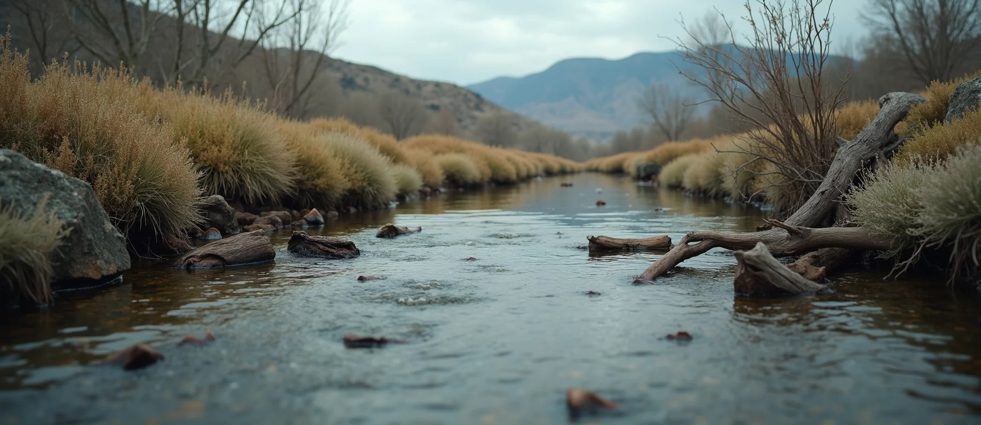 Symbolizing Flow/Cleansing: A local Desert Peach clear cold snowmelt stream. - AI Generated