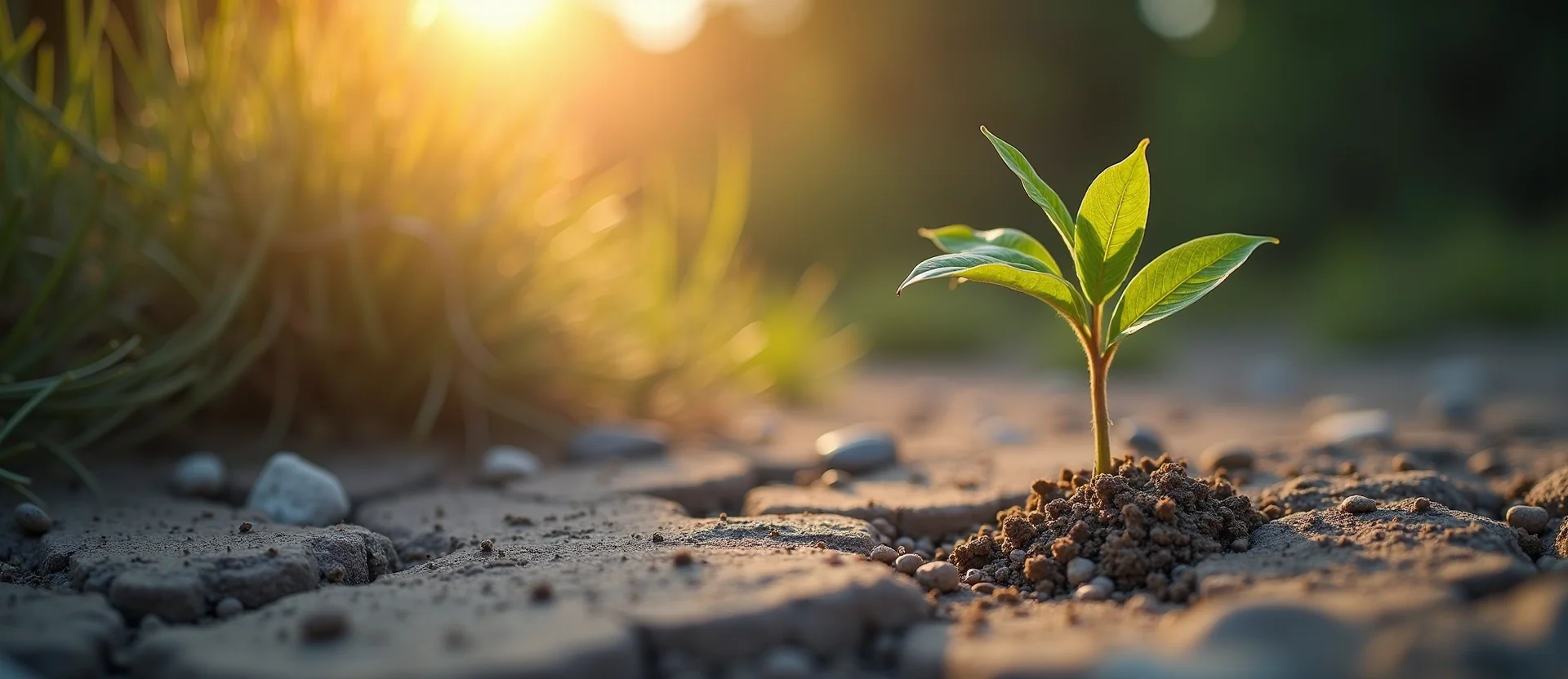 Symbolizing Seed/New Beginning: A local Desert Peach shoot emerging from cracked soil. - AI Generated