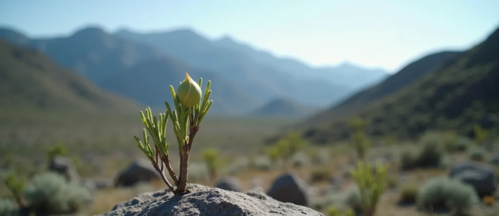 Symbolizing Seed/New Beginning: A local Bitterbrush new green bud on a branch. - AI Generated