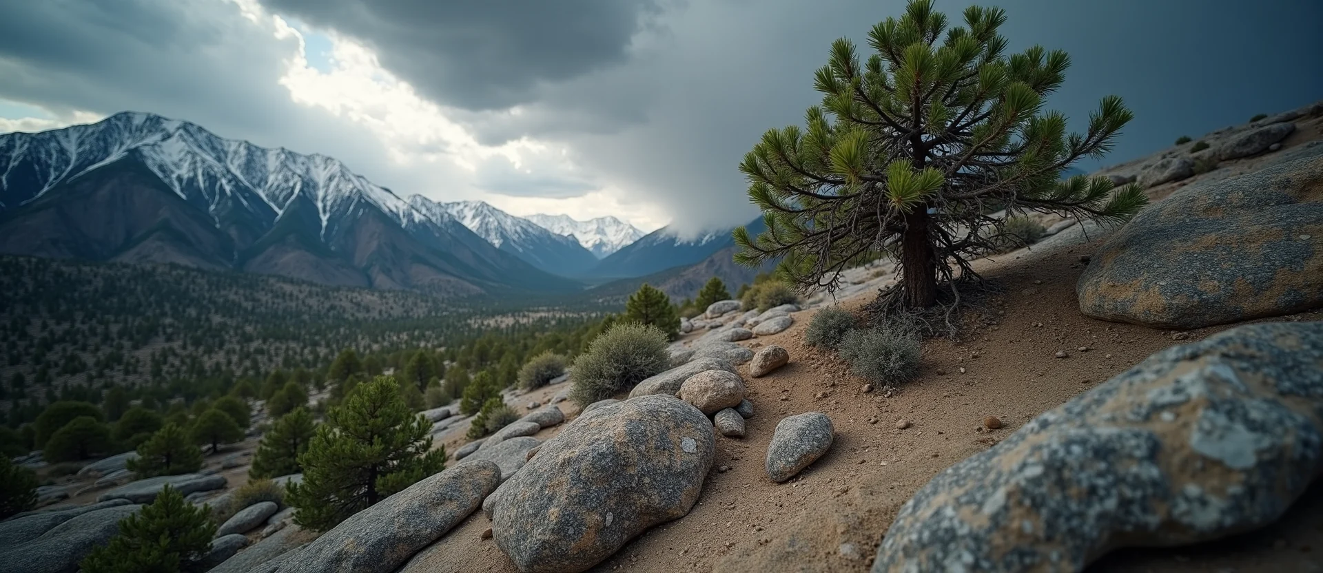 Symbolizing Growth/Resilience: A local Sierra Juniper tree growing out of a rock cleft. - AI Generated