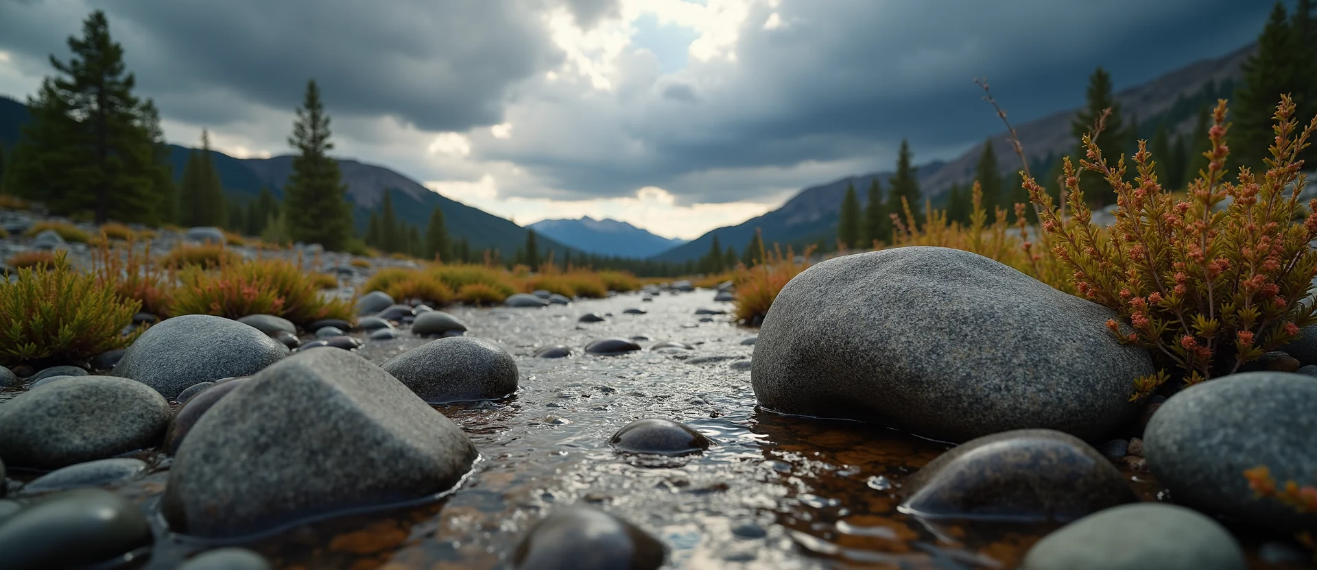 Symbolizing Flow/Cleansing: A local Indian Paintbrush smooth Truckee river stones. - AI Generated