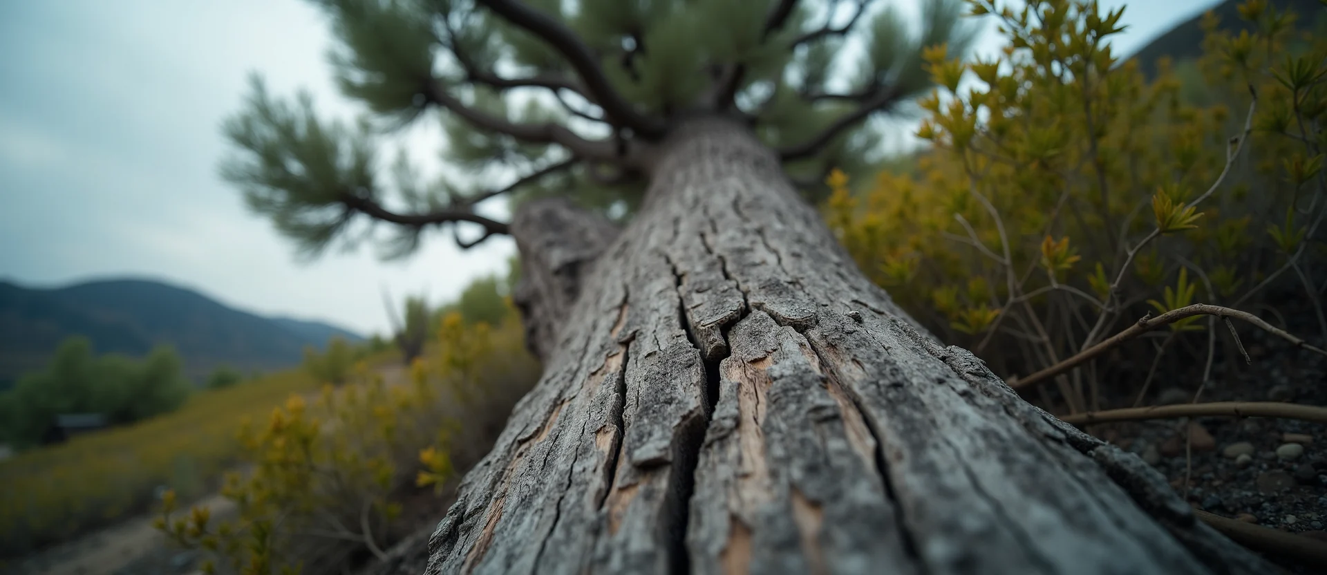 Symbolizing Growth/Resilience: A local Desert Peach sturdy weathered tree trunk. - AI Generated