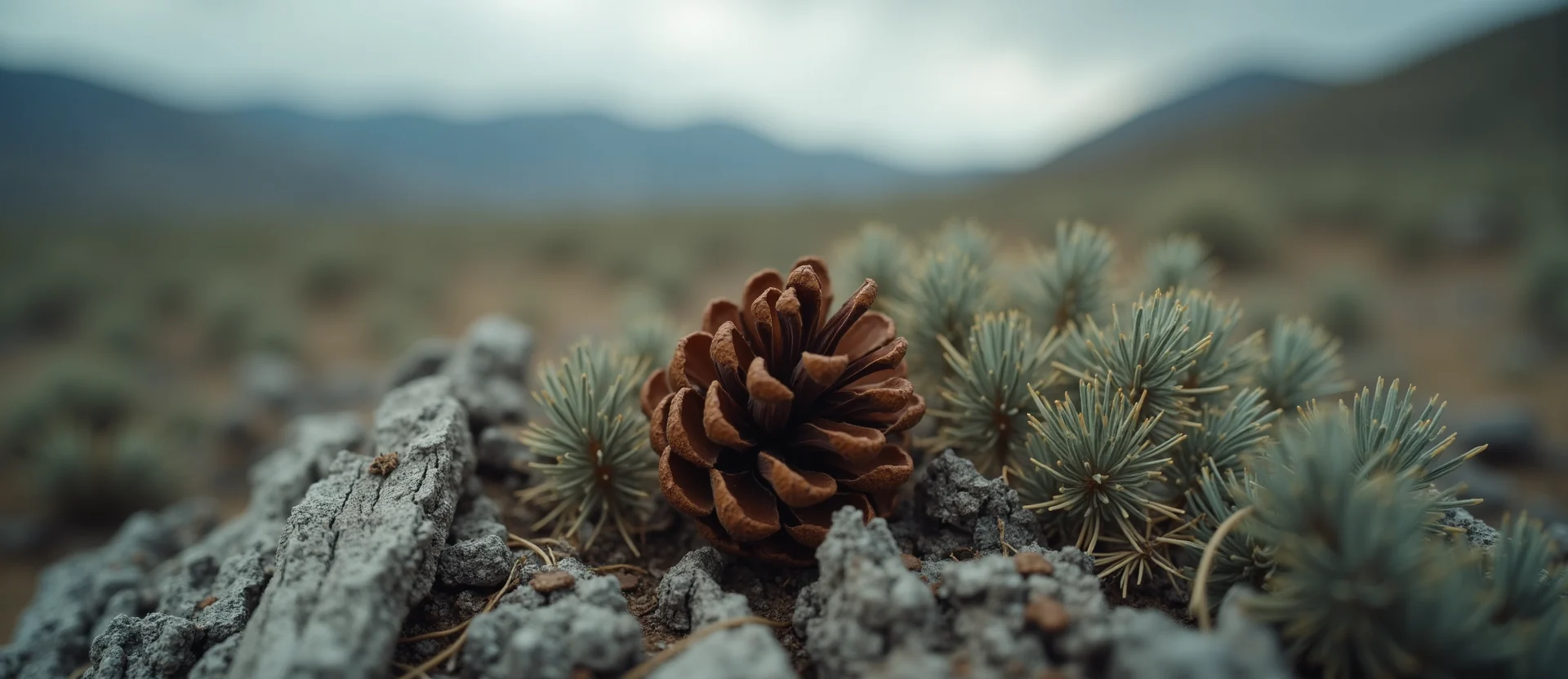 Symbolizing Seed/New Beginning: A local Bitterbrush opening pine cone. - AI Generated