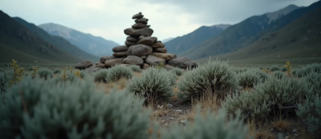 Symbolizing Stability/Peak: A local Quaking Aspen ancient rock cairn. - AI Generated