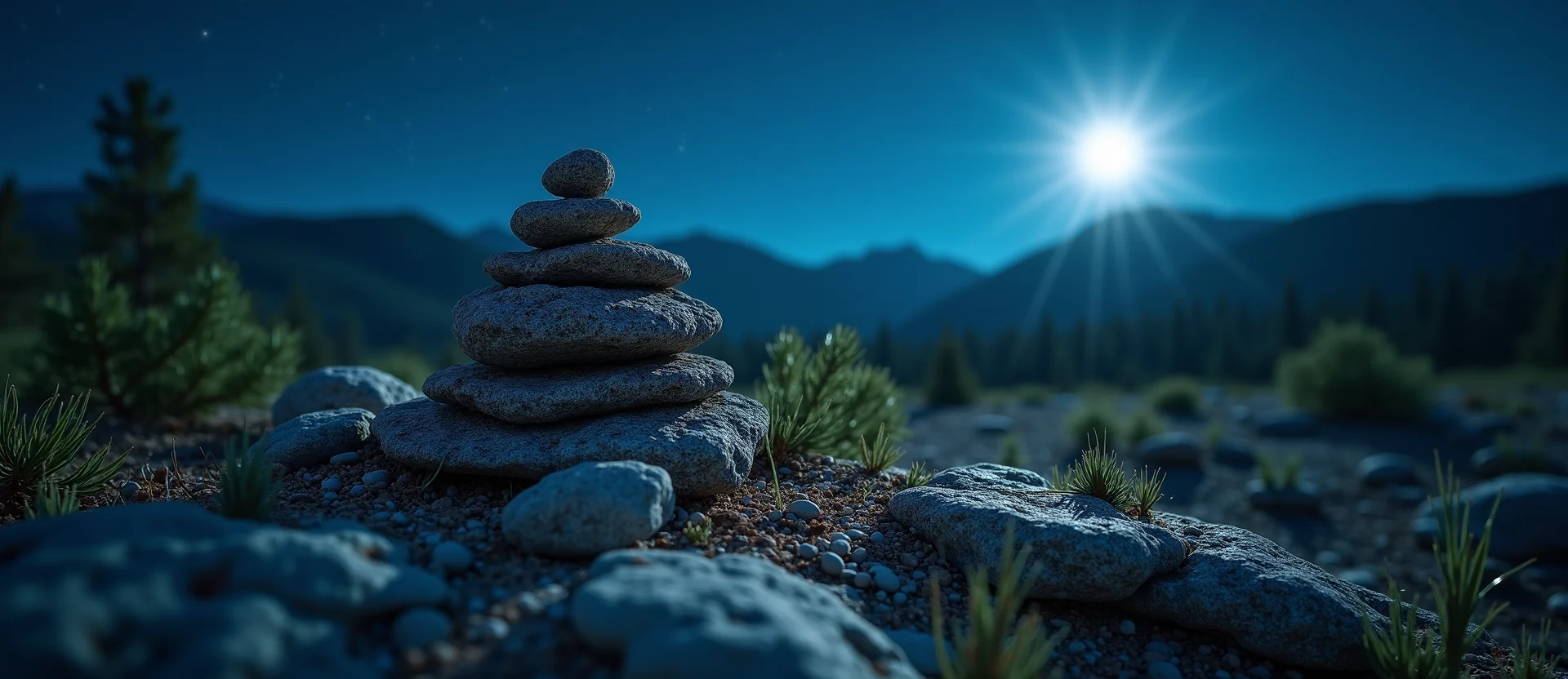 Symbolizing Stability/Peak: A local Quaking Aspen ancient rock cairn. - AI Generated