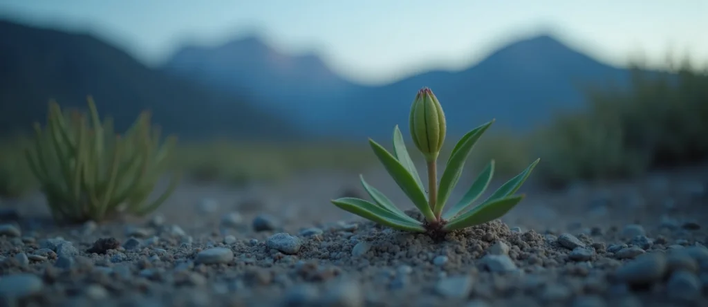 Symbolizing Seed/New Beginning: A local Indian Paintbrush new green bud on a branch. - AI Generated
