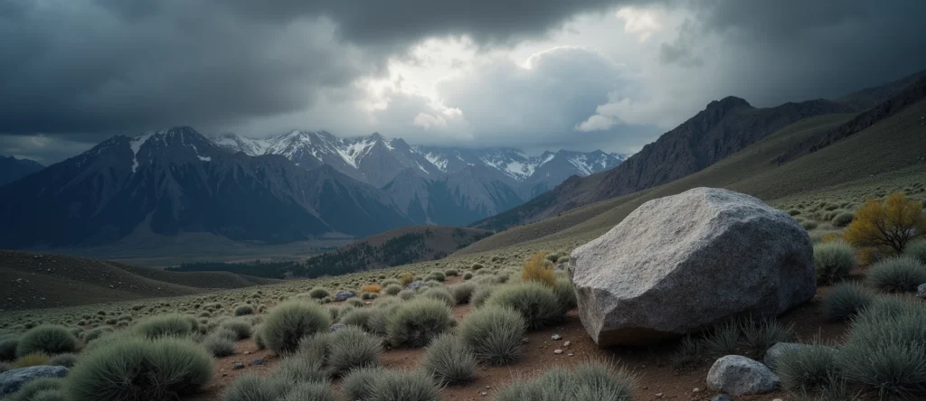 Symbolizing Stability/Peak: A local Mountain Mahogany unshakable boulder. - AI Generated