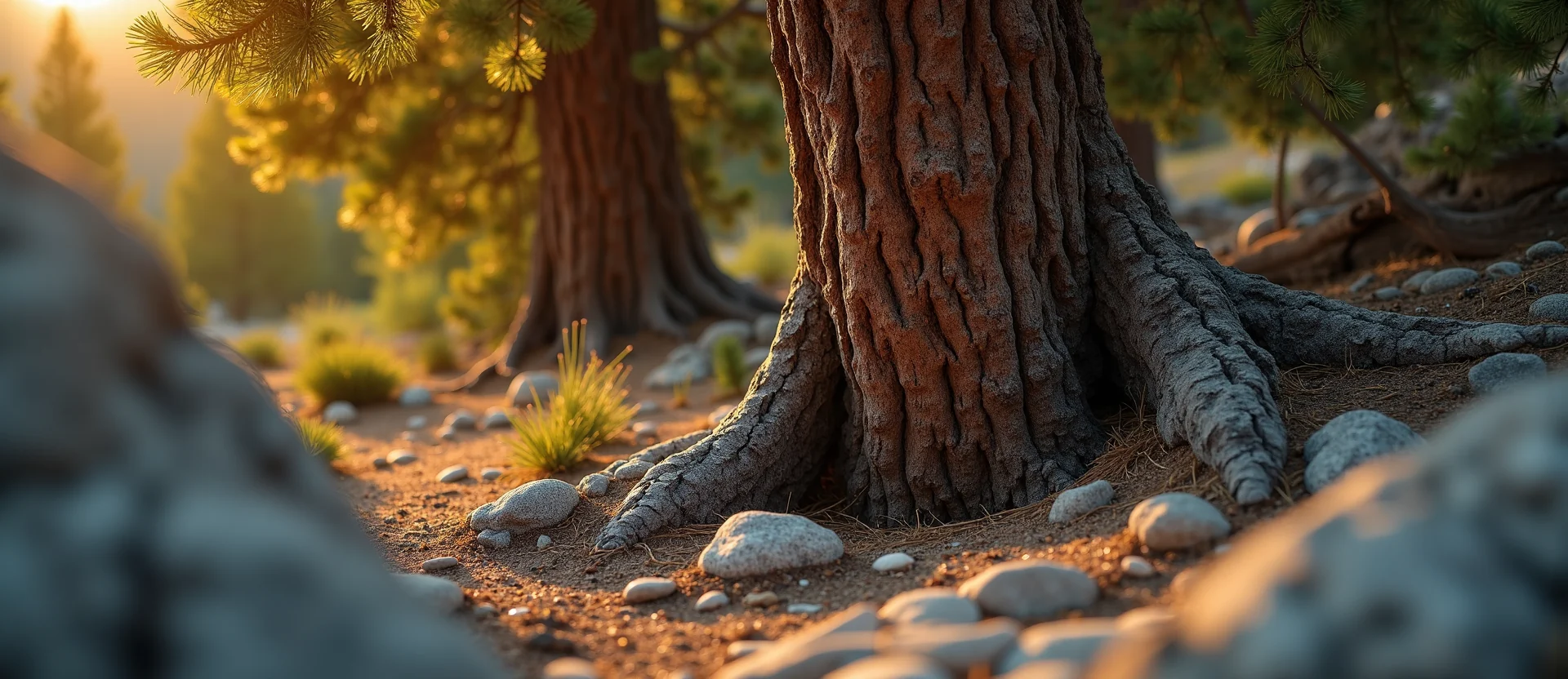 Symbolizing Growth/Resilience: A local Ponderosa Pine tree growing out of a rock cleft. - AI Generated