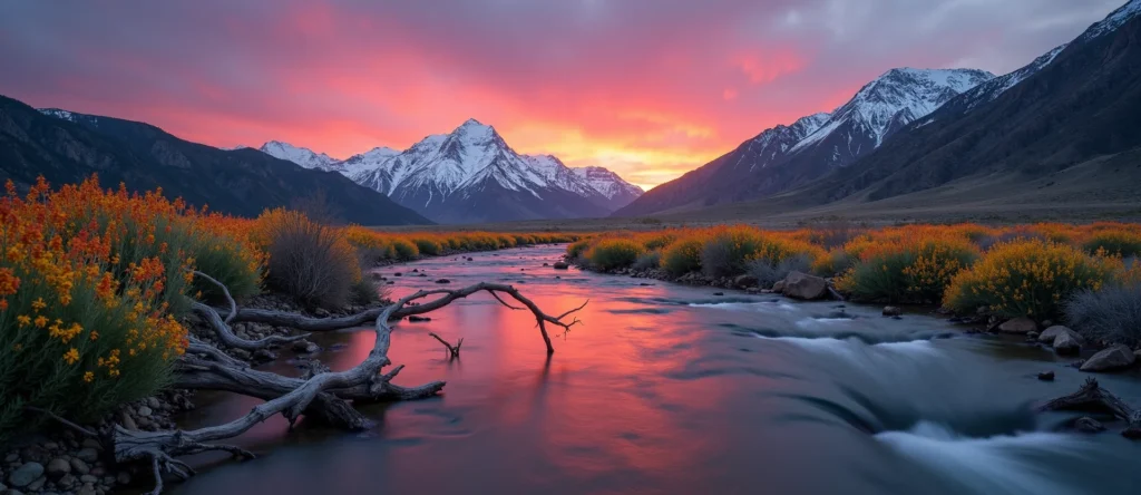 Symbolizing Flow/Cleansing: A local Indian Paintbrush clear cold snowmelt stream. - AI Generated