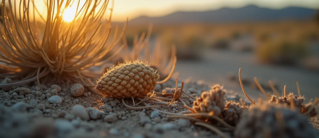 Symbolizing Seed/New Beginning: A local Indian Paintbrush single pine seed on dry earth. - AI Generated