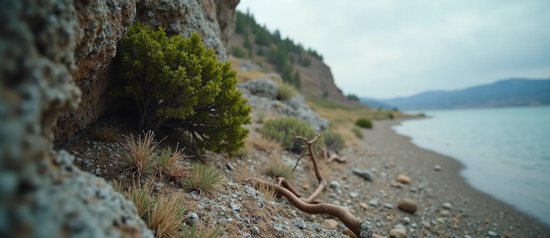 Symbolizing Growth/Resilience: A local Rabbitbrush tree growing out of a rock cleft. - AI Generated