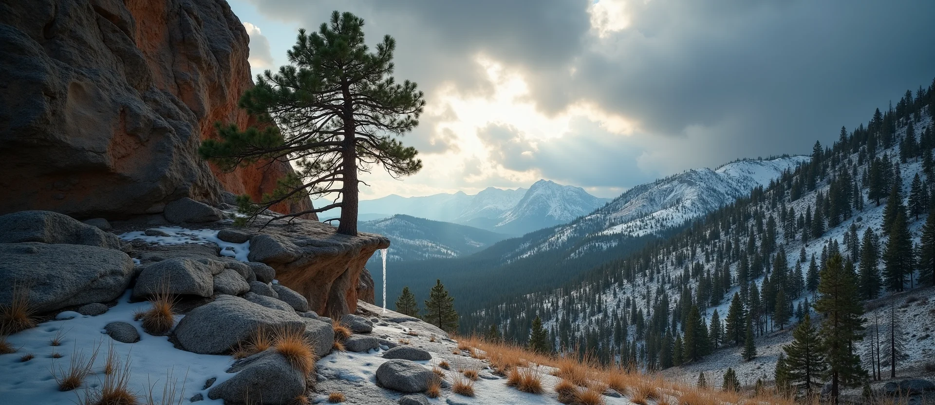 Symbolizing Growth/Resilience: A local Ponderosa Pine tree growing out of a rock cleft. - AI Generated