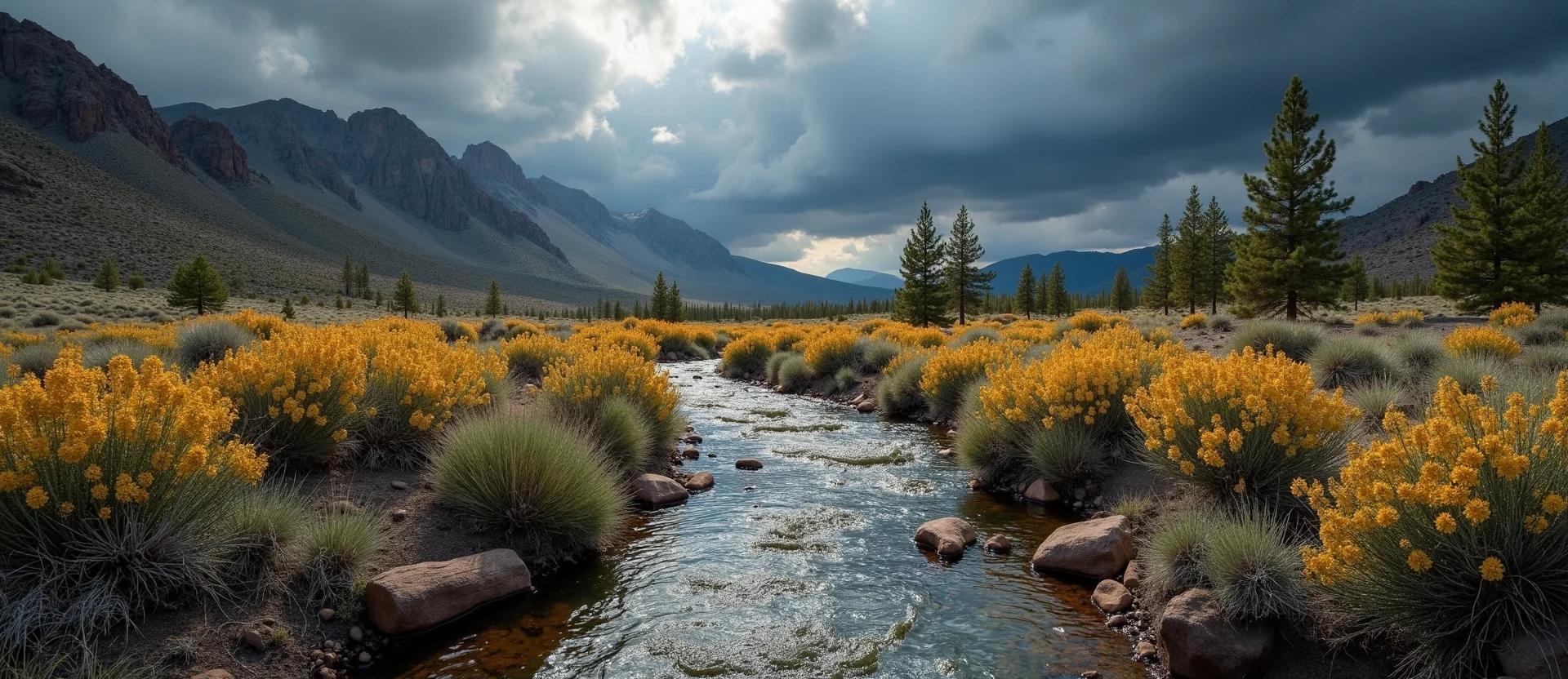 Symbolizing Flow/Cleansing: A local Indian Paintbrush clear cold snowmelt stream. - AI Generated