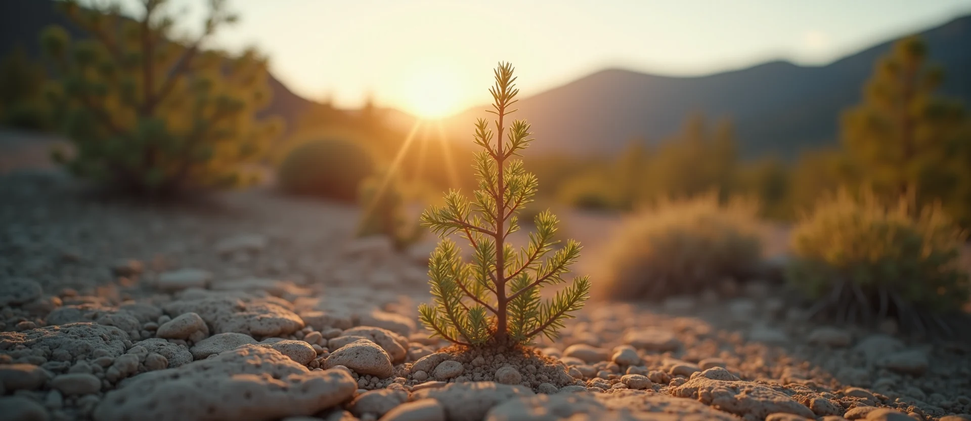 Symbolizing Growth/Resilience: A local Sierra Juniper new branch reaching for the sky. - AI Generated