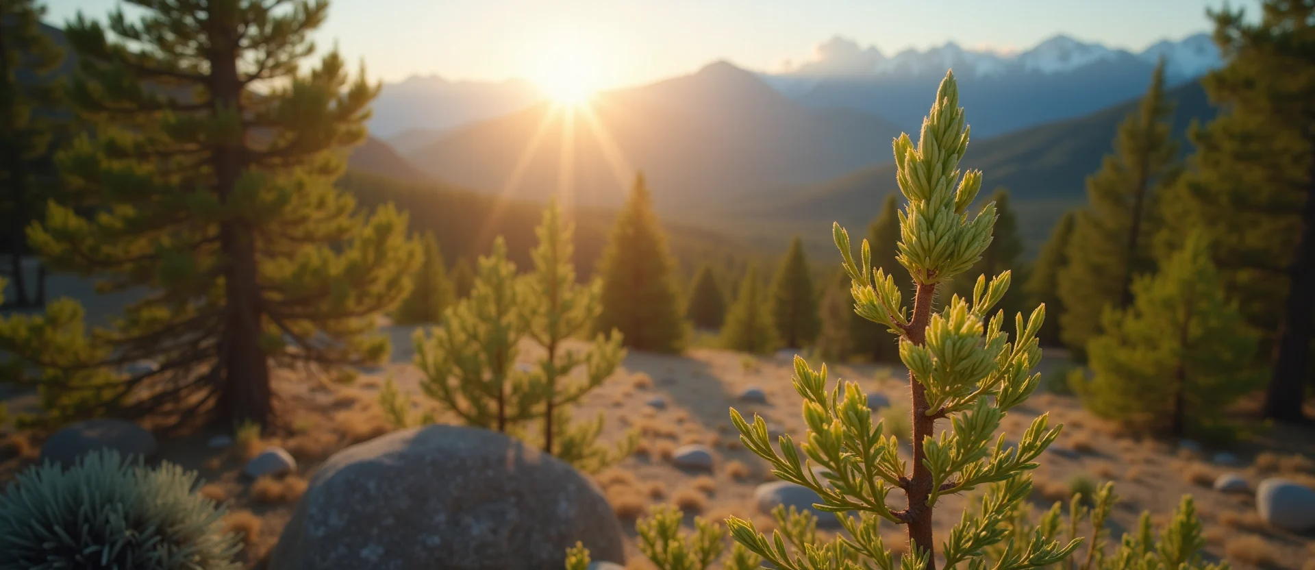 Symbolizing Seed/New Beginning: A local Ponderosa Pine new green bud on a branch. - AI Generated