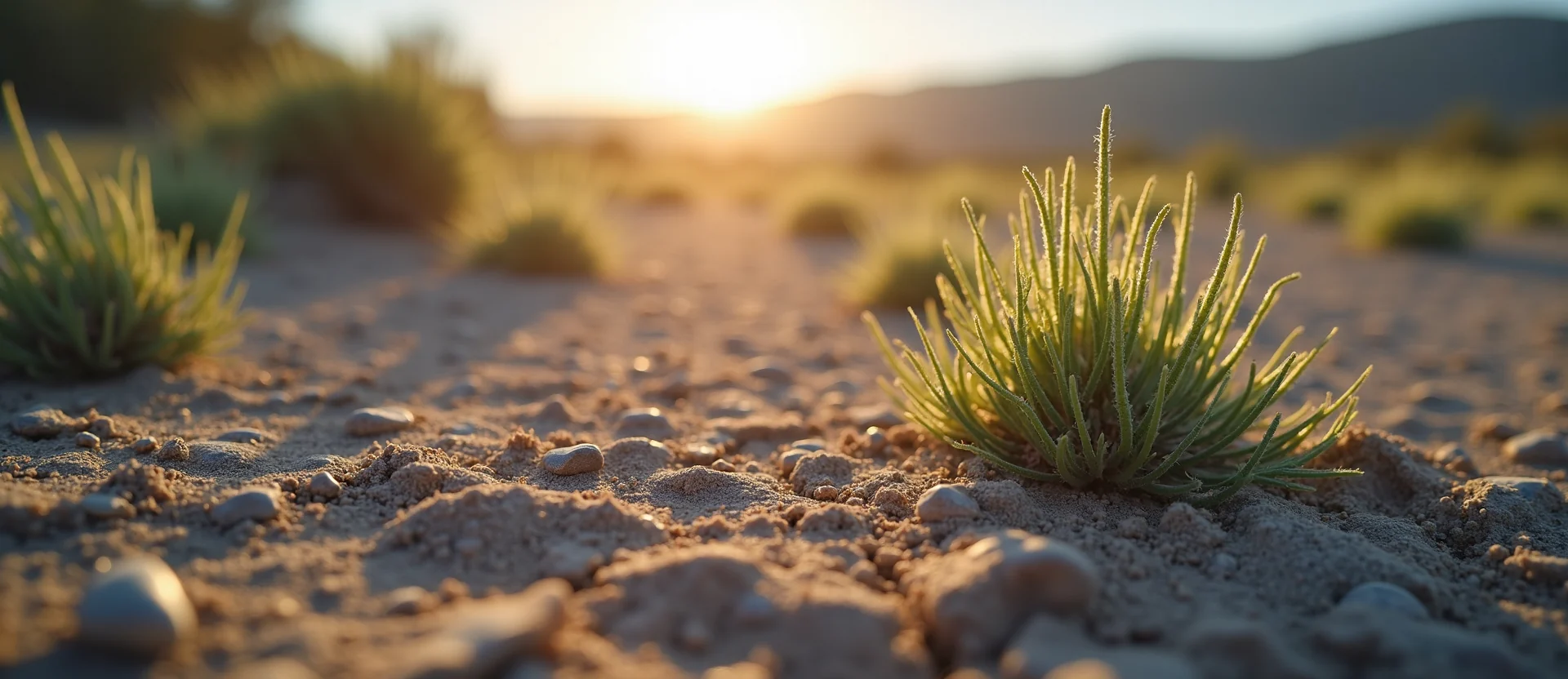 Symbolizing Seed/New Beginning: A local Sagebrush (Artemisia tridentata) shoot emerging from cracked soil. - AI Generated