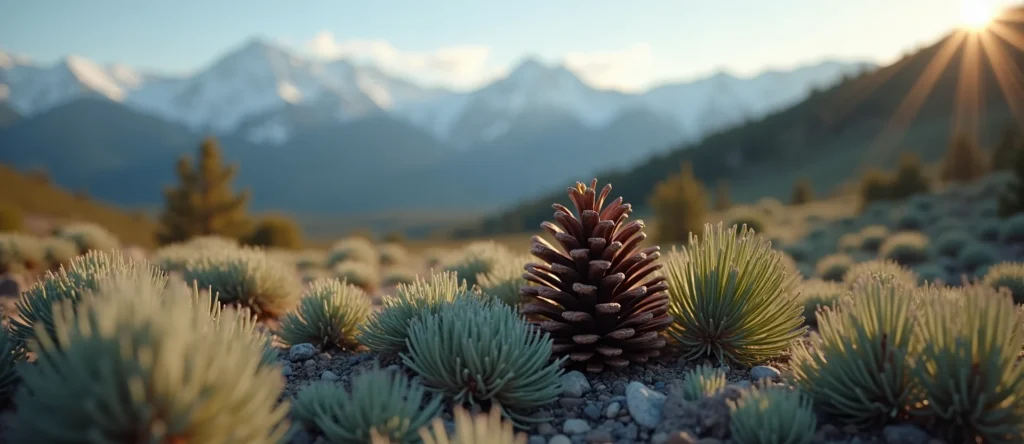 Symbolizing Seed/New Beginning: A local Bitterbrush opening pine cone. - AI Generated