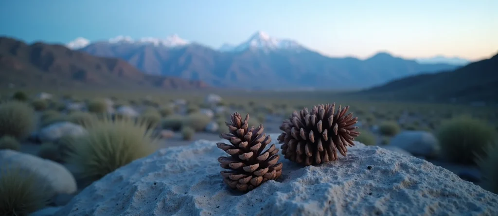 Symbolizing Seed/New Beginning: A local Desert Peach opening pine cone. - AI Generated