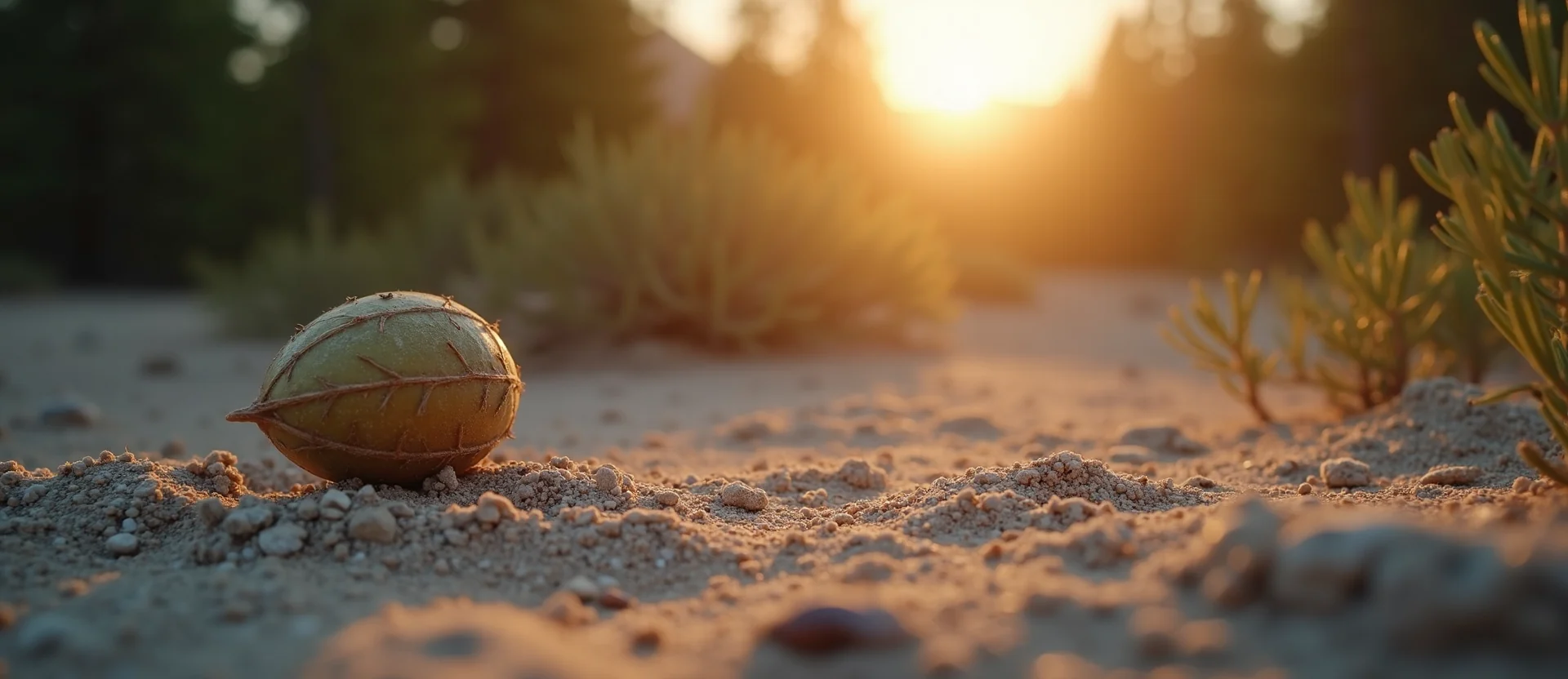 Symbolizing Seed/New Beginning: A local Ponderosa Pine single pine seed on dry earth. - AI Generated