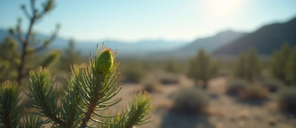 Symbolizing Seed/New Beginning: A local Desert Peach new green bud on a branch. - AI Generated