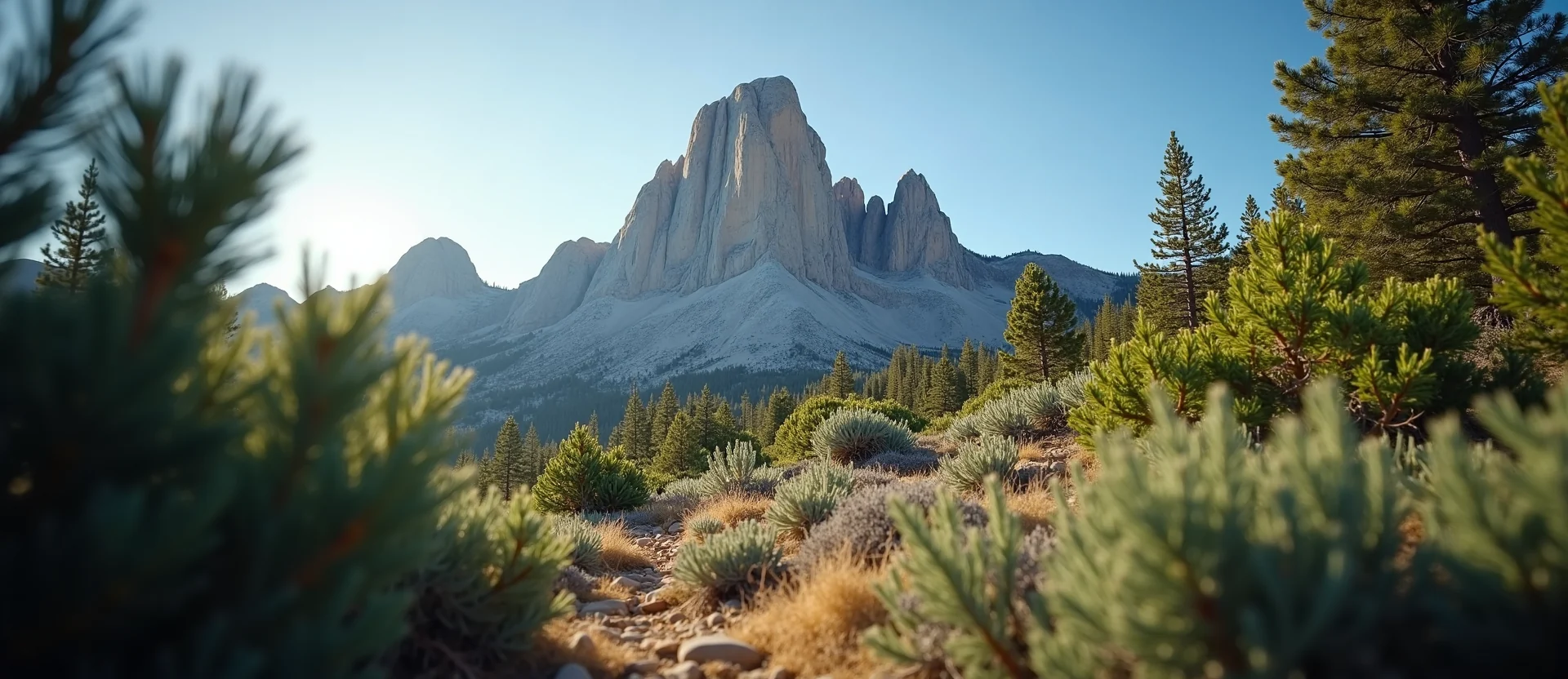Symbolizing Stability/Peak: A local Bitterbrush jagged granite peak. - AI Generated