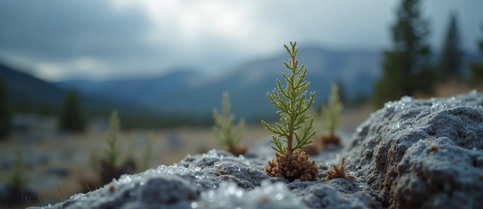 Symbolizing Seed/New Beginning: A local Sierra Juniper sprouting sagebrush seedling. - AI Generated