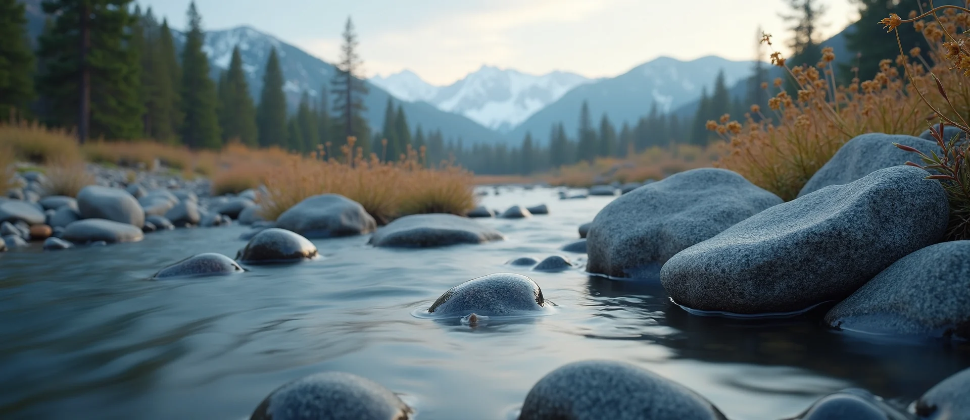 Symbolizing Flow/Cleansing: A local Indian Paintbrush smooth Truckee river stones. - AI Generated