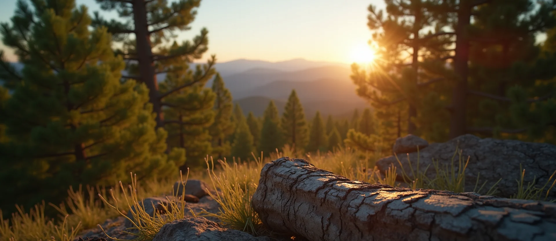 Symbolizing Stability/Peak: A local Ponderosa Pine distant Sierra horizon. - AI Generated