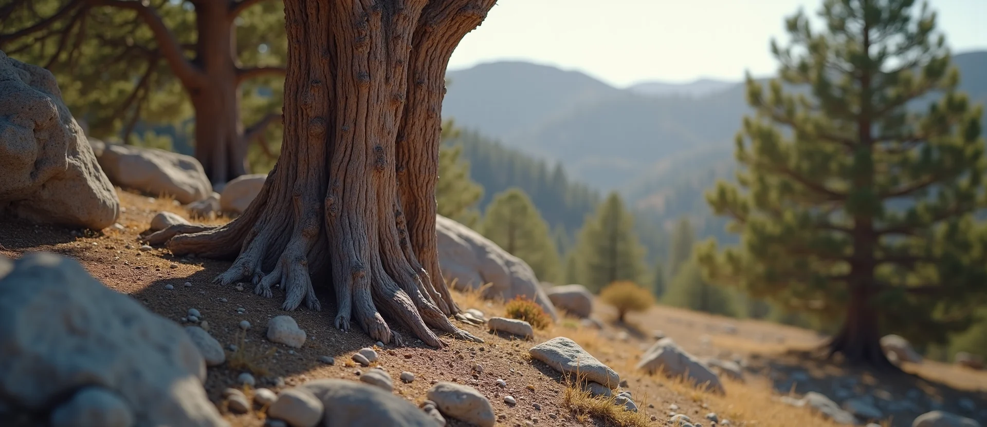 Symbolizing Growth/Resilience: A local Mountain Mahogany sturdy weathered tree trunk. - AI Generated