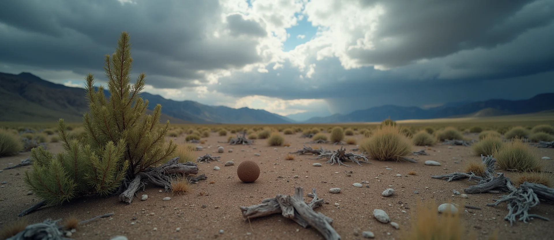 Symbolizing Seed/New Beginning: A local Sagebrush (Artemisia tridentata) single pine seed on dry earth. - AI Generated