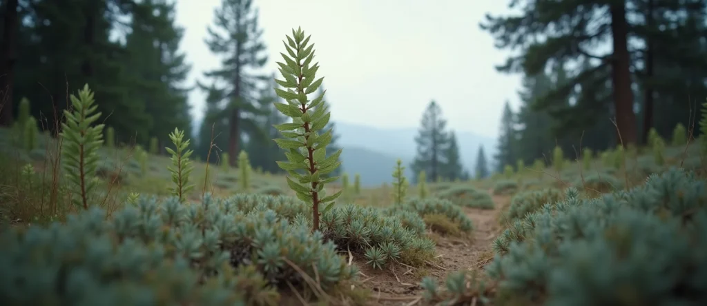 Symbolizing Growth/Resilience: A local Ponderosa Pine new branch reaching for the sky. - AI Generated