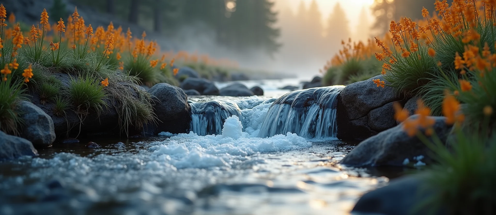 Symbolizing Flow/Cleansing: A local Indian Paintbrush hidden small waterfall. - AI Generated