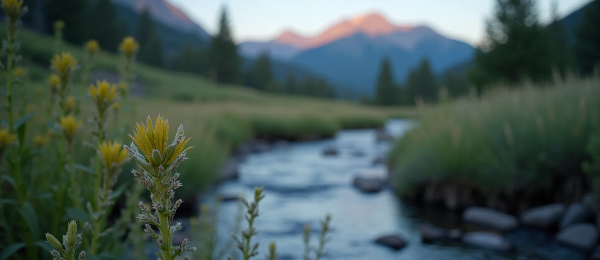 Symbolizing Flow/Cleansing: A local Indian Paintbrush clear cold snowmelt stream. - AI Generated