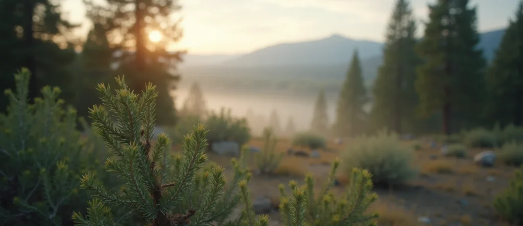 Symbolizing Stability/Peak: A local Quaking Aspen distant Sierra horizon. - AI Generated