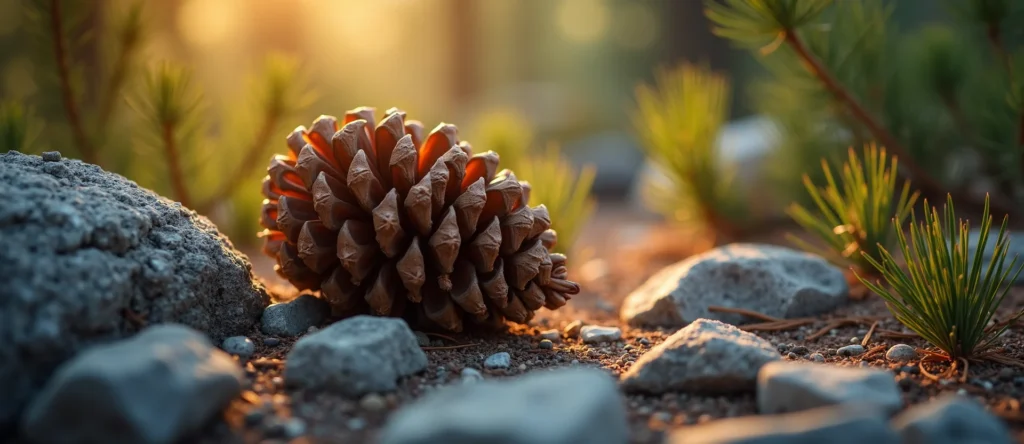 Symbolizing Seed/New Beginning: A local Ponderosa Pine opening pine cone. - AI Generated