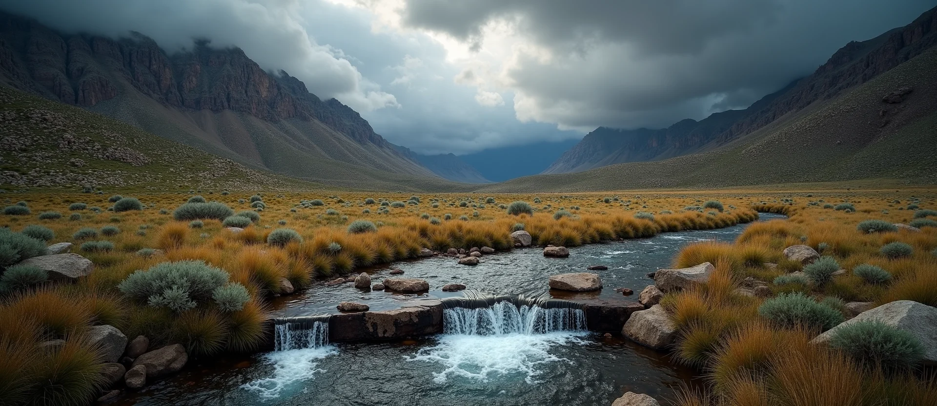 Symbolizing Flow/Cleansing: A local Rabbitbrush hidden small waterfall. - AI Generated