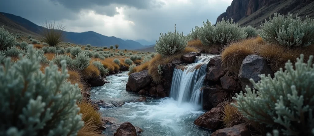 Symbolizing Flow/Cleansing: A local Sagebrush (Artemisia tridentata) hidden small waterfall. - AI Generated