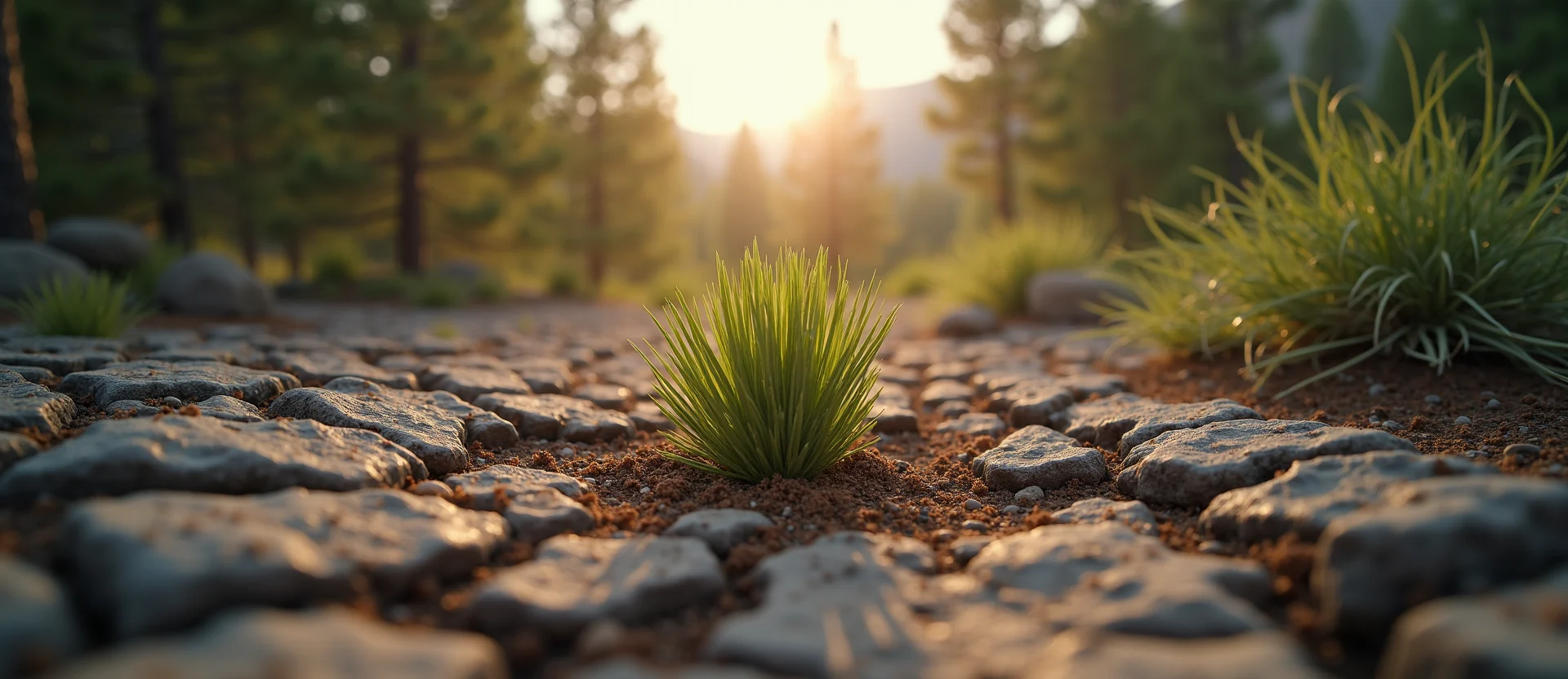 Symbolizing Seed/New Beginning: A local Ponderosa Pine shoot emerging from cracked soil. - AI Generated