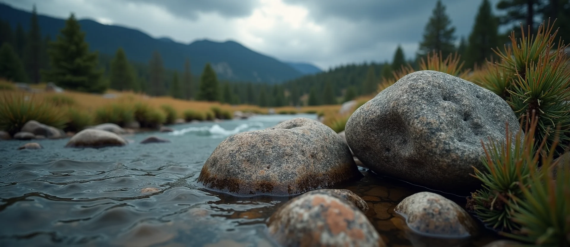 Symbolizing Flow/Cleansing: A local Sierra Juniper smooth Truckee river stones. - AI Generated