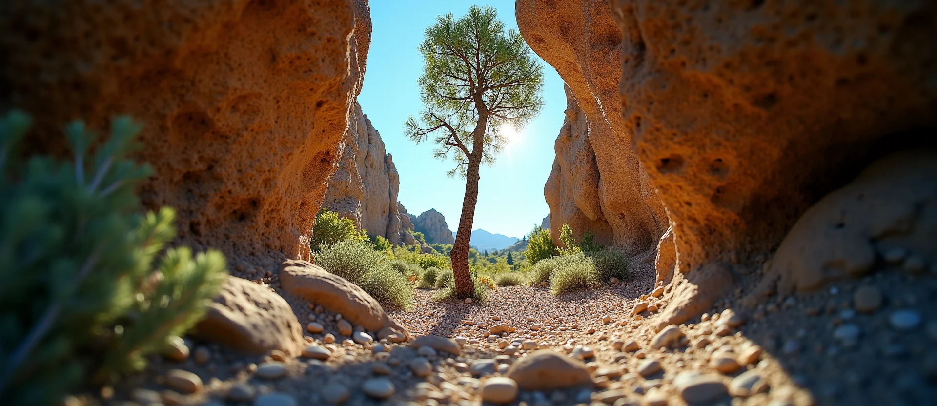 Symbolizing Growth/Resilience: A local Indian Paintbrush tree growing out of a rock cleft. - AI Generated