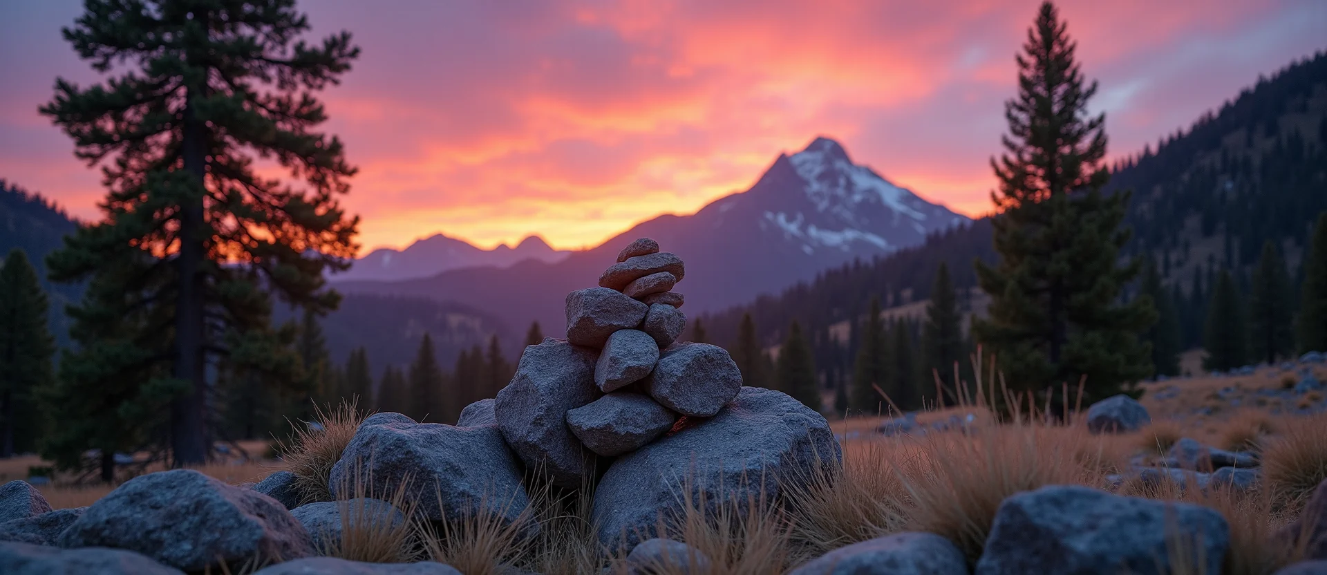 Symbolizing Stability/Peak: A local Quaking Aspen ancient rock cairn. - AI Generated