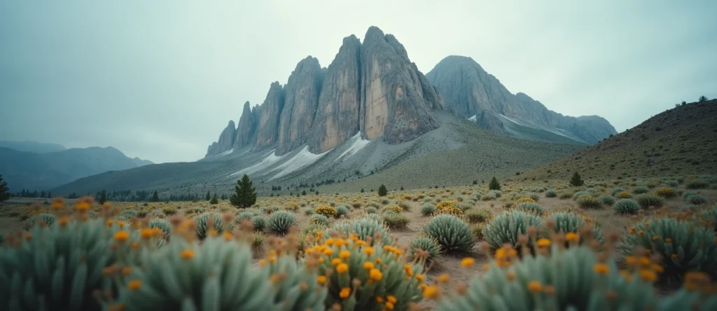 Symbolizing Stability/Peak: A local Indian Paintbrush jagged granite peak. - AI Generated